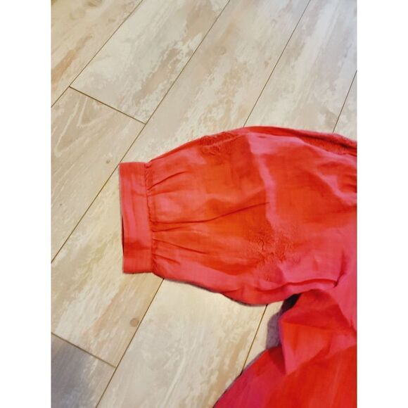 Charter Club‎ Women's PXL Linen Tie-Front Top Orange Salmon Color Embroidered - Picture 3 of 9